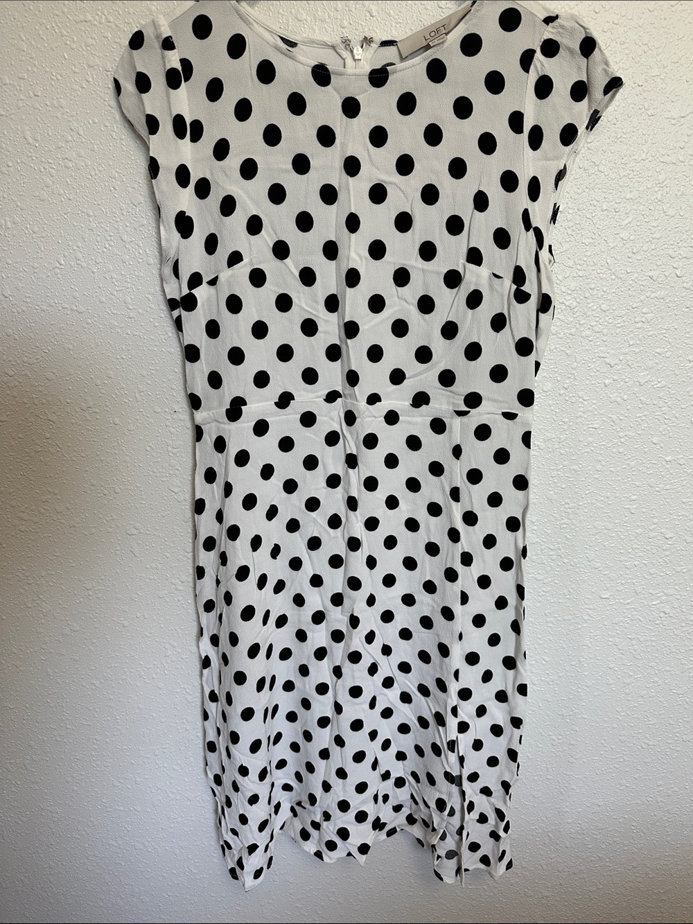 LOFT Black Polka Dot White Midi Dress Size 6 Petite - Picture 3 of 10
